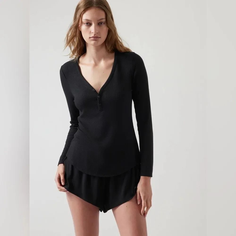 Athleta Wind Down SleepβTop NEW with tags NWT Black Small Waffle